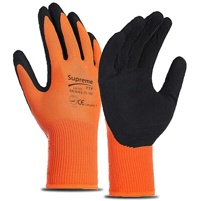 120 Pairs Latex Foam Coated Orange Black Safety Builders Gardening Work Gloves
