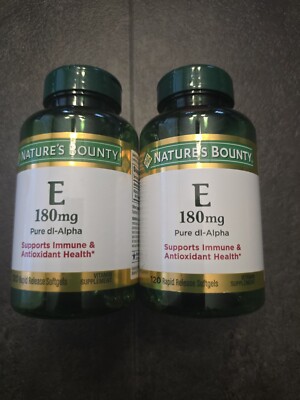 Lot 2Nature's Bounty Vitamin E Pure dl-Alpha Vitamin Supp. Softgels 180mg 120 Ct