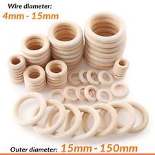 15mm-150mm Natural Wooden Round Rings DIY Necklace Jewellery Macrame Beads