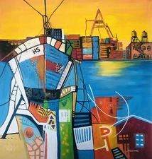 Original Acrylic painting on rolled canvas signed. Unframed. Size: 37”X38”