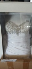 David's Bridal Beaded Corset Ivory Wedding Dress with runching size 16
