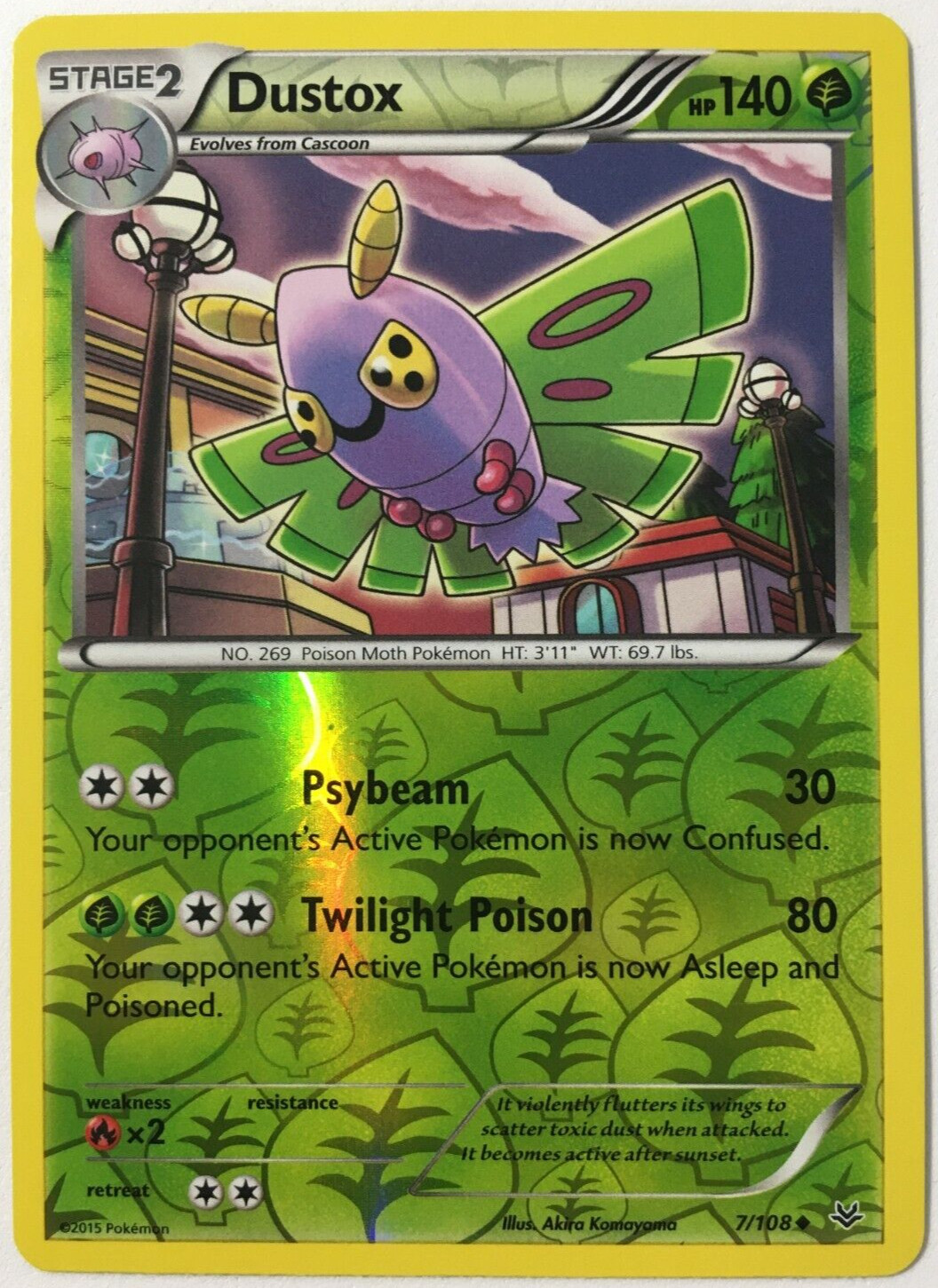 POKEMON DUSTOX 7/108 XY ROARING SKIES UNCOMMON REVERSE HOLO NEAR MINT
