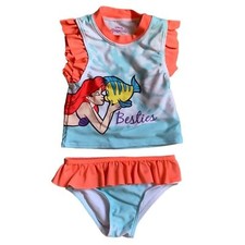 Disney Little Mermaid Swimsuit Size 18 Months Flounder Princess Ruffles Besties