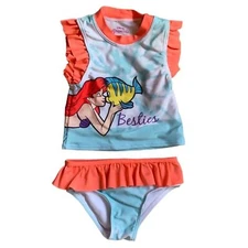 Disney Little Mermaid Swimsuit Size 18 Months Flounder Princess Ruffles Besties