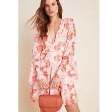 ANTHROPOLOGIE Hutch Amora Burnout Floral Dress Pink Retro Inspired Sz 2