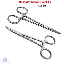 Set Of 2 Mosquito Hemostat Locking Forceps 5" Curved  Straight Surgical Tools