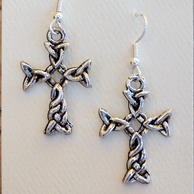 Pewter Celtic Cross Dangle Earrings 