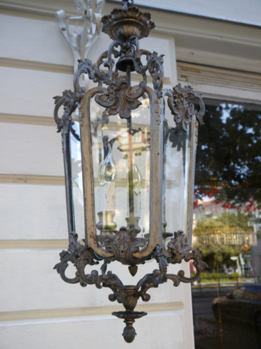schwere antike silberne alte Nickel Laterne geschliffenes Glas Kristall französisch 14“