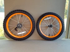 16" Front & Rear Bicycle Wheel Complete Black Tires Trued Straight Nice ! (Read)