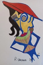  VINTAGE OOAK ABSTRACT EXPRESSIONISM   CUBIST ORIGINAL PAINTING INK DRAWING 