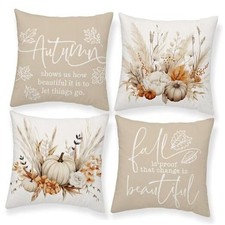 Fall Pumpkin Pillow Covers 18" x 18" Pack of 4 Fall Khaki Brown Pumpkin