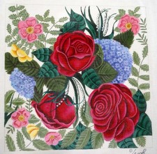 Needlepoint Hand Painted Canvas by Leigh "Fragrant Garden" 15" Long by 15" Wide