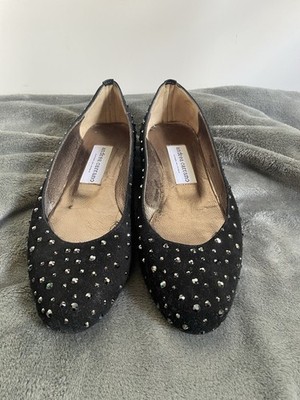 Andrea Carrano Ballerina Schwarz Swarovski Glitzer Gr. 38,5 Leder Velour NP 295$