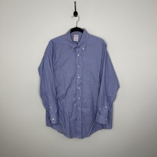 Brooks Brothers 1818 Men's Button Down Dress Shirt 16 2/3 Blue White Houndstooth