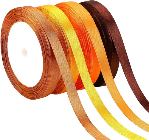 DECYOOL Fall Ribbons, 4 Rolls 100 Yards Satin 1cm, Orange, Yellow ...