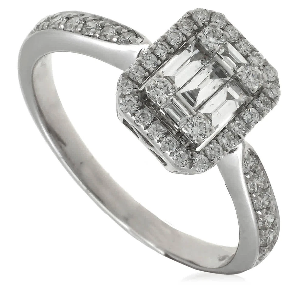Salvini 女士 18K 白金长方形切割白金钻石戒指,尺寸 12