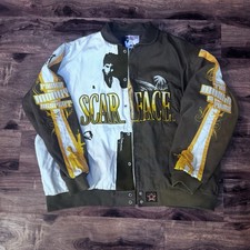 Rare 1990s Jeff Hamilton Scarface nascar Jacket Snap Button 6xl  Brown Tan