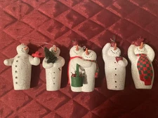***** 5 DIFFERENT VINTAGE SPARKLE CRINKLE SNOWMAN ORNAMENTS *****