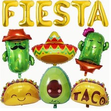 12pcs Fiesta Balloon Large Taco Cactus Avocado Sombrero Mylar Balloons Decor