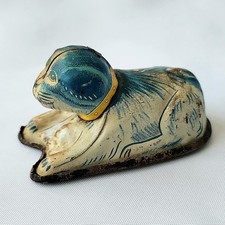 1900s Antique Japan Tin Wind Up Blue Cream Dog Toy Litho Metal Rare Non Function