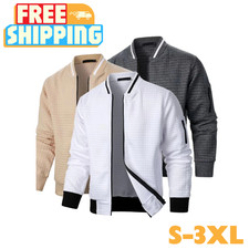 Men's Long Sleeve Zipper Jacket Casual Stand Collar Coat Outdoor Streetwear Gift