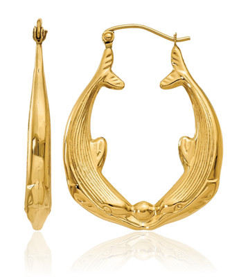 14K massive Gelbgold Medium Delphin Creolen 17mm 5/8 Zoll Snap Back,