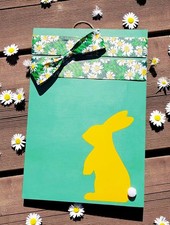 Whimsical Wood Easter Bunny Door Hanger, Spring Front Door Welcome Sign