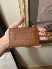 COLE HAAN Brown Leather Zip Around Wallet Wristlet with Gold Color Hardware