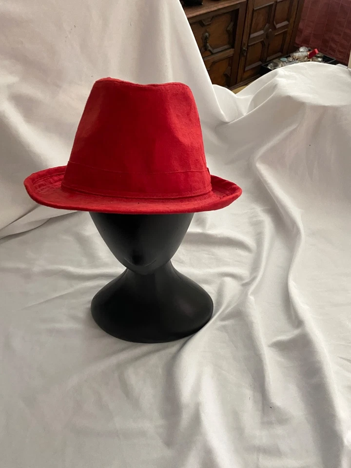 Sombrero Fedora Rojo De Colección U3i Terciopelo-Como Declaración Unisex Foto 2 de 4
