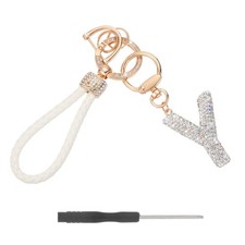 Initial Letter Keychain Letter Y - Initial Wristlet KeyChain White