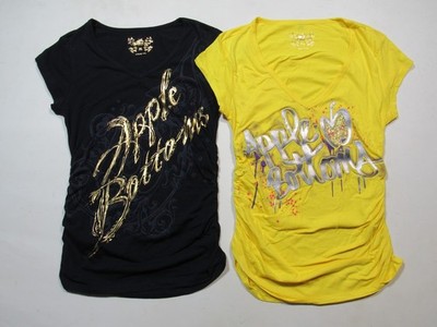 Lot of 2 Apple Bottoms Gold Foil Spell Out Graphic Tee T Shirts Boho Scrunch