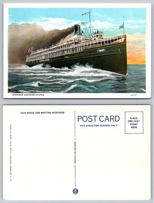 Steamer Eastern States Great Lakes Ship Mackinac Island MI Vintage Postcard
