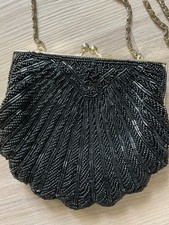 VTG Classic La Regale Black Beaded Cocktails Evening Shoulder Bag 90s Y2K Chain