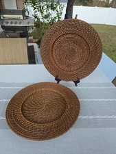 Set of 2 Wicker Rattan Chargers 14" Round Boho Coastal Farmhouse Table Decor