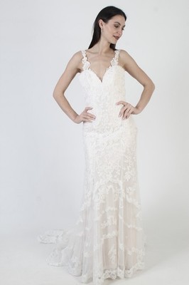 Martina Liana Wedding Dress White Lace Designer Bridal Train Asymmetrical 8  | eBay