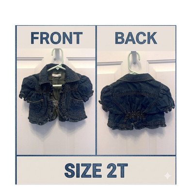 Angel Love Girls Denim Cropped Jacket Puff Sleeve Ruffle Pockets Blue Size 2T