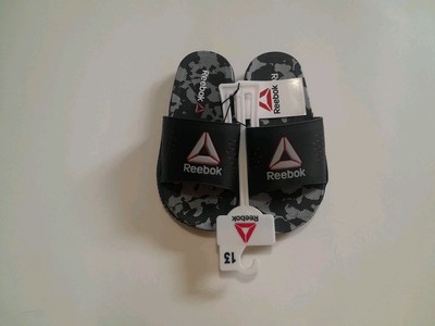 NWT Reebok Boys Slides Size 13 Black Gray Adjustable Strap Memory Foam Sandals
