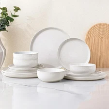 GBHOME Ceramic Dinnerware Set for 4, 12pcs Stoneware Plates and Bowls Sets, Hand