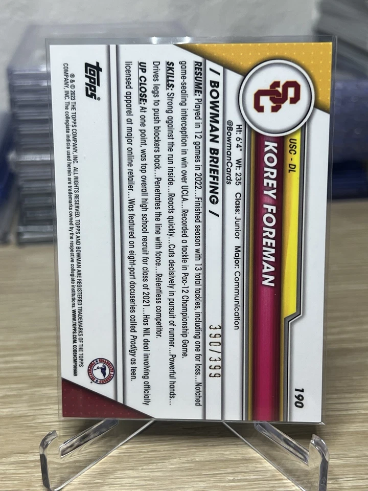 2023 Bowman University Chrome - Korey Foreman #190 Purple Refractor /399 (RC) - Image 2 of 2