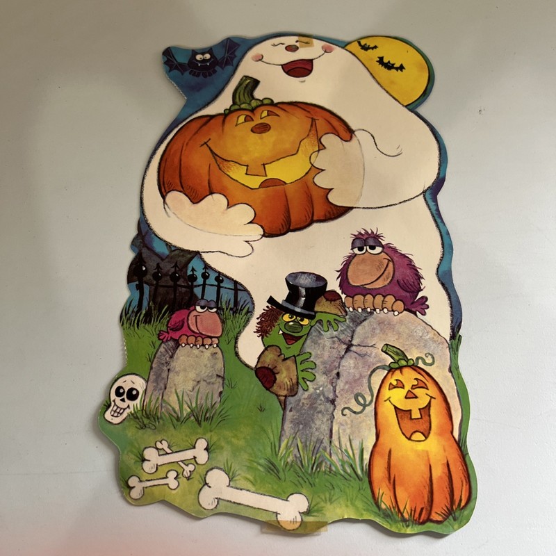  Friendly Ghost Graveyard Double Sided Vintage 15”  Die Cut Halloween Decoration