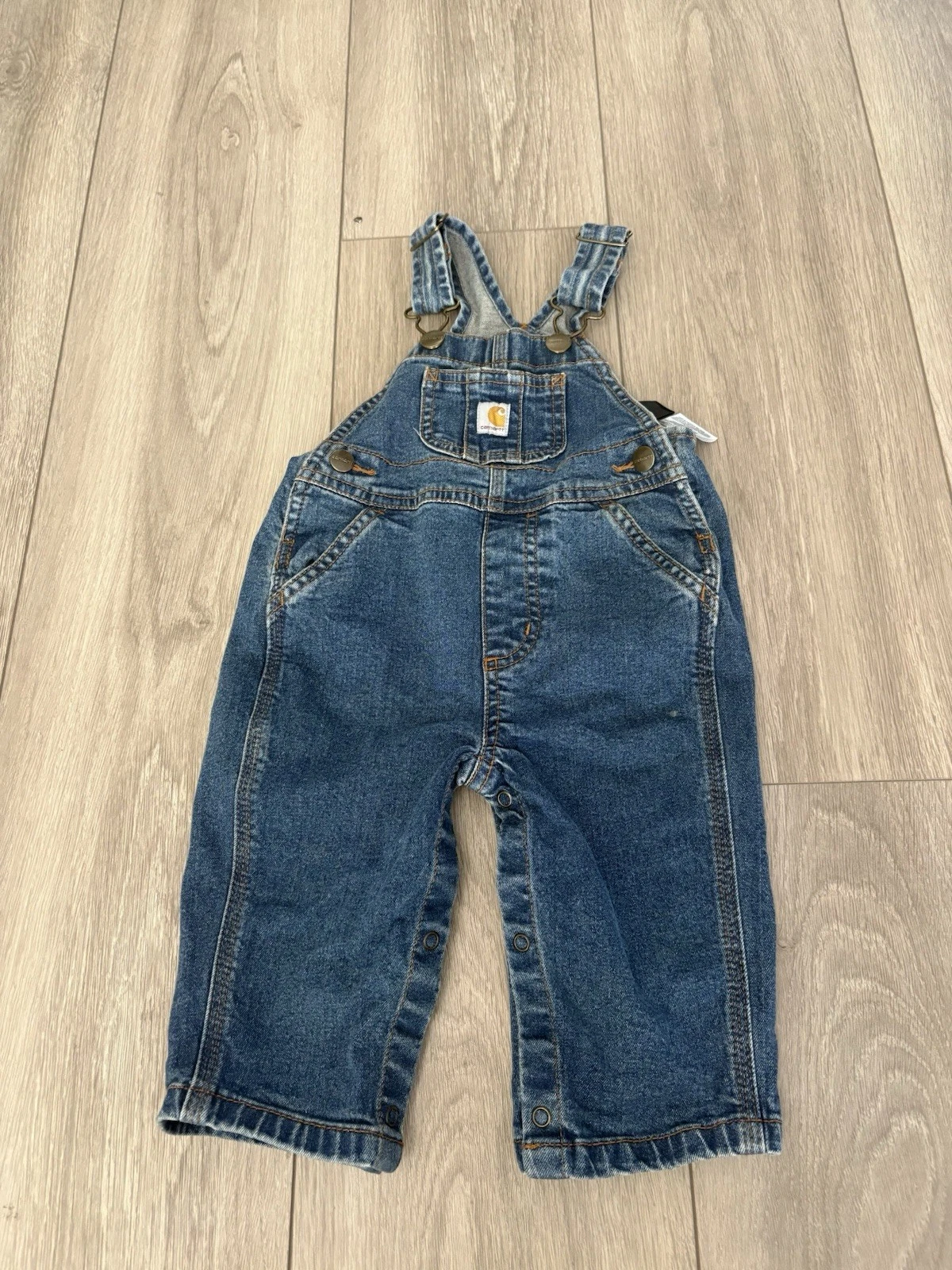 Carhartt Washed Denim Bib Overalls Boys 9Months Blue Denim Adjustable Straps