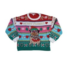 Holiday Ugly Christmas Sweater Women's Red Pug Dog Puppy 3D Merry Pugmas 2X NWT