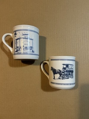 Vintage 1980s Entenmann s Blue And White Ceramic Mugs Set Of 2