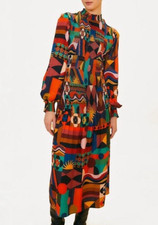NWT $390 Farm Rio x Anthropologie Smocked XL Blue Orange Tropical Long Sleeve