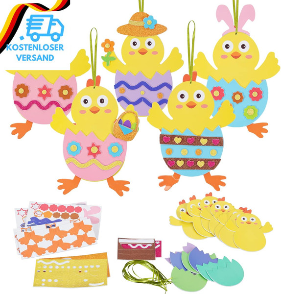 Lamek 12 OsterküKen Bastelset FüR Kinder Ostern AnhäNger Deko Kreative Kunsthand-image