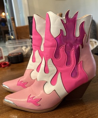 Western Flame Cape Robbin Cowgirl Ankle Boots Pink Fire Color Block Country Rock
