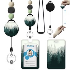 Teacher Retractable Lanyards ID Badge Holder Silicone Beaded Reel Name Tag