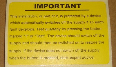 100 Elektrische Sicherheit RCD Prüfetiketten/Aufkleber (BS7671) Temp out