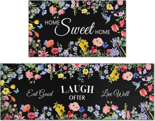 Botanical Flower Kitchen Decor Rugs Set of 2,17"x47"+17"x30" - 第 1/6 張圖片