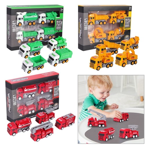 4Pcs Pull Back Die-cast Model Car Toys Fire Truck Garbage Truck Vehicles Gifts
